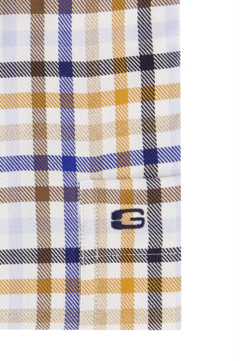casual overhemd Giordano bruin geruit katoen wijde fit