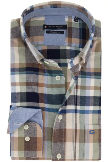Giordano Blauw Giordano overhemd geruit 100% katoen wijde fit