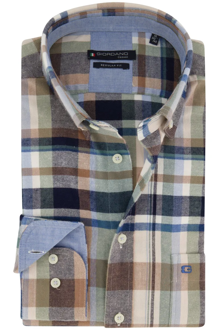 casual overhemd Giordano blauw geruit katoen wijde fit