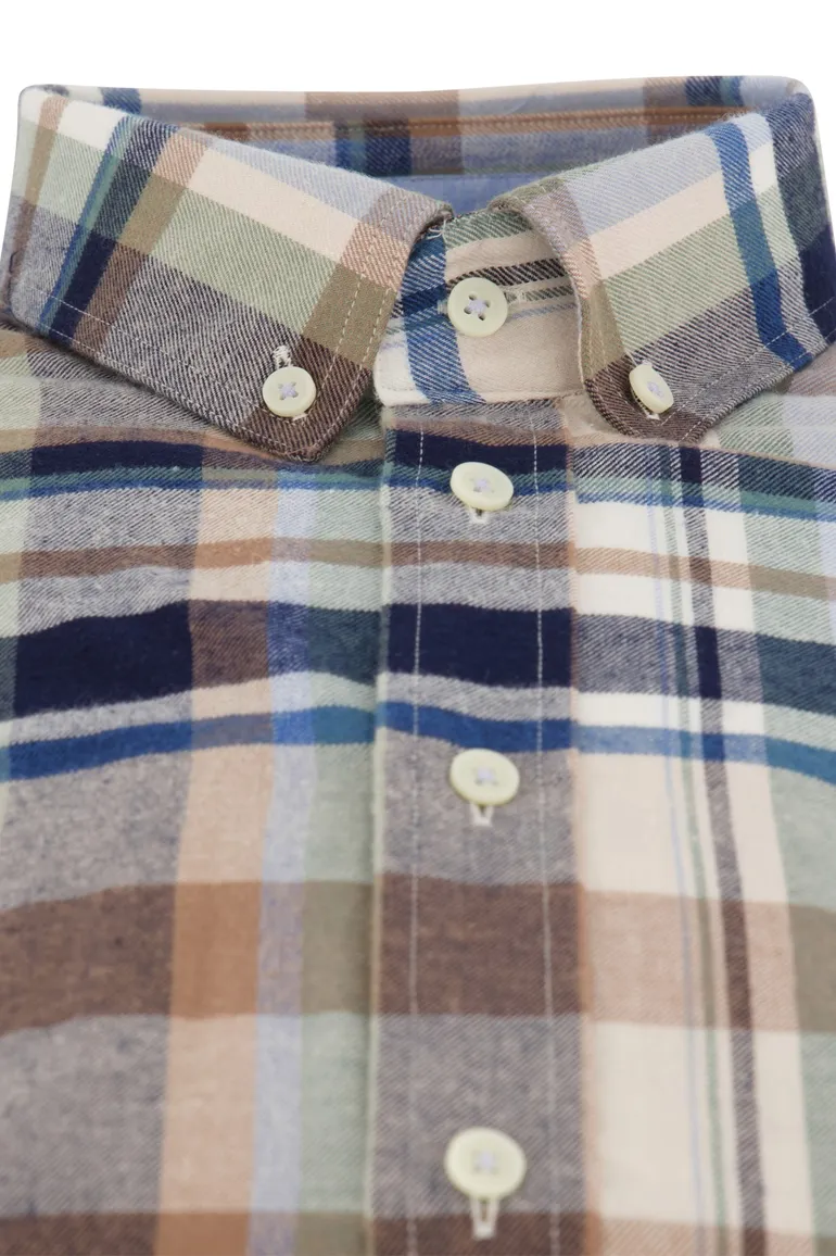 casual overhemd Giordano blauw geruit katoen wijde fit