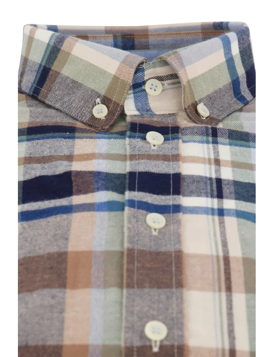 casual overhemd Giordano blauw geruit katoen wijde fit
