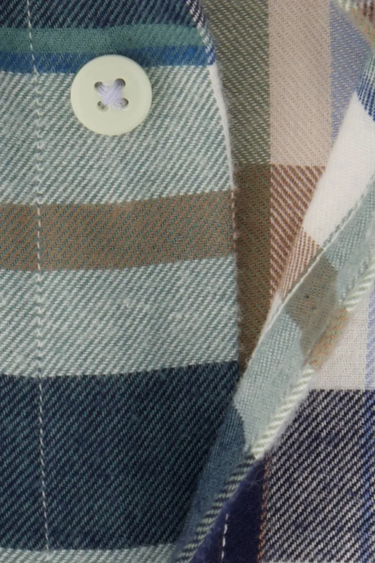 Giordano casual overhemd wijde fit blauw bruin en groen geruit