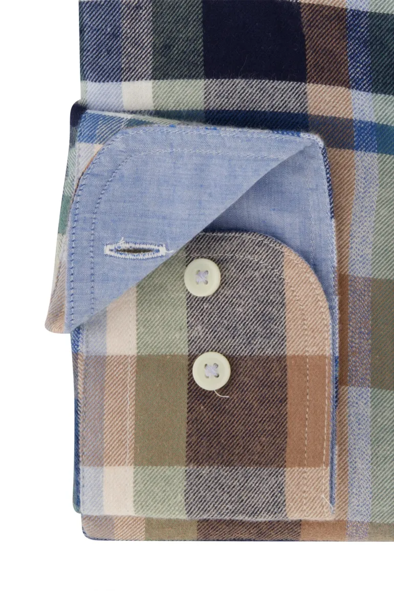 casual overhemd Giordano blauw geruit katoen wijde fit