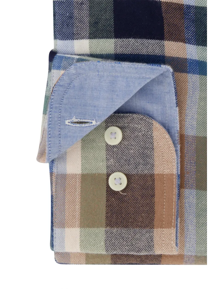 casual overhemd Giordano blauw geruit katoen wijde fit