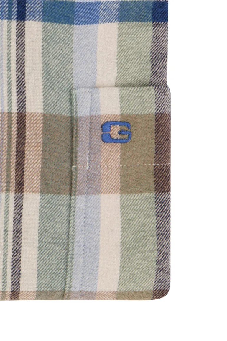 Giordano casual overhemd wijde fit blauw bruin en groen geruit