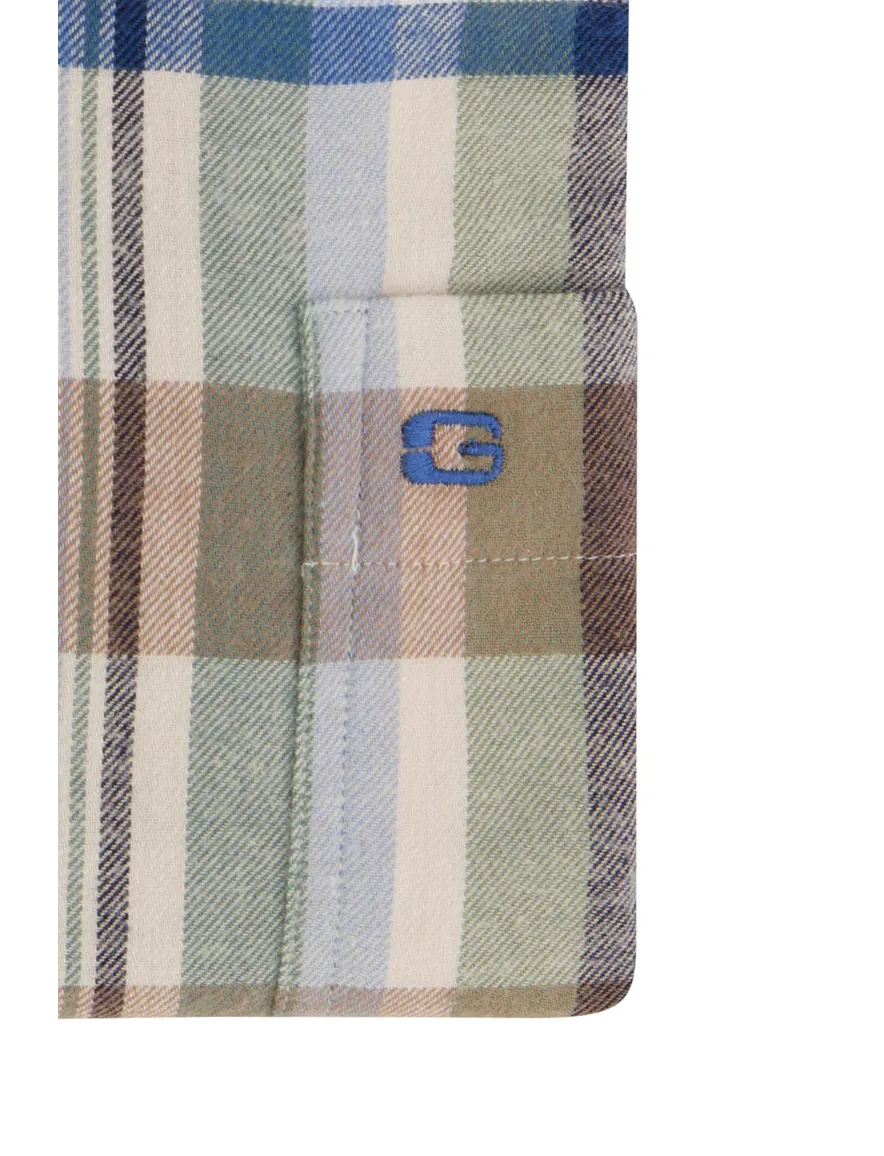 Giordano casual overhemd wijde fit blauw bruin en groen geruit