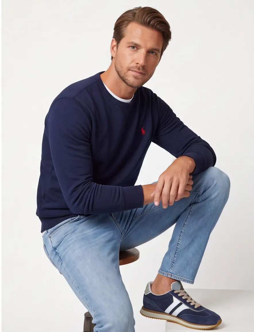 Polo Ralph Lauren trui ronde hals donkerblauw effen katoen