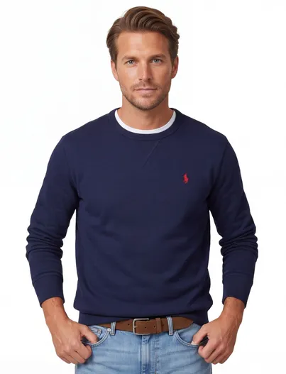 Polo Ralph Lauren Polo Ralph Lauren trui ronde hals donkerblauw effen katoen