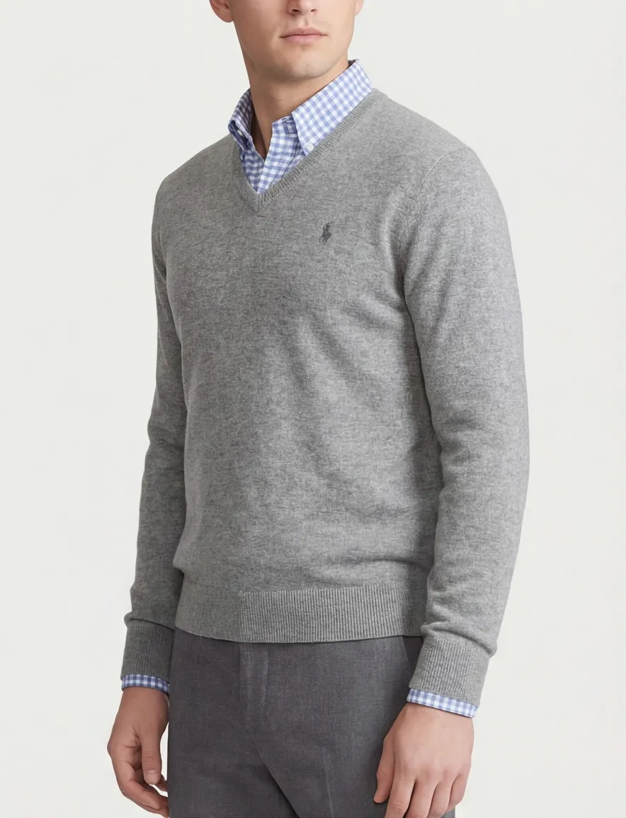 trui Polo Ralph Lauren grijs gemêleerd merinowol v-hals