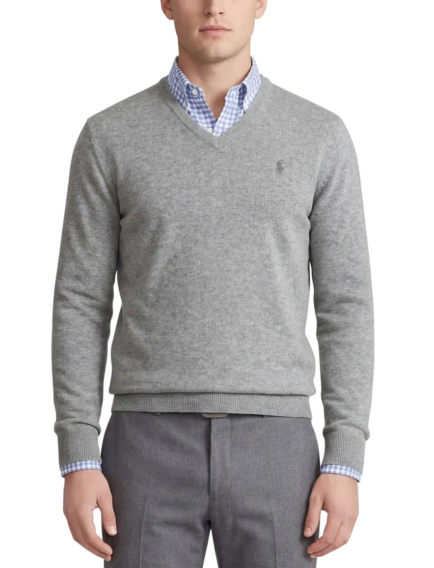 trui Polo Ralph Lauren grijs gemêleerd merinowol v-hals