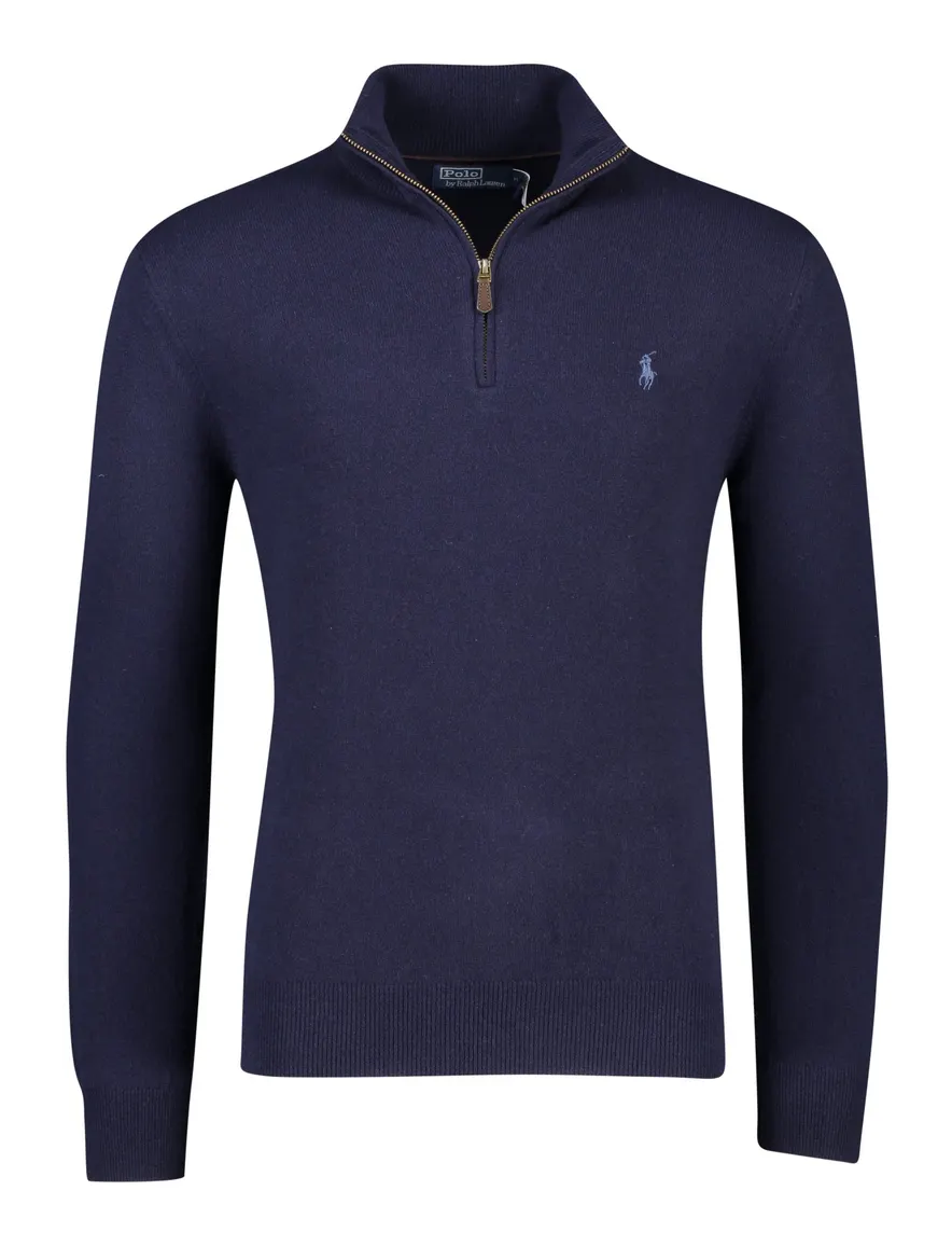 Polo Ralph Lauren trui opstaande kraag donkerblauw effen merinowol