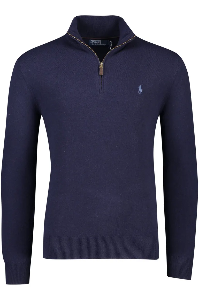 trui Polo Ralph Lauren donkerblauw effen merinowol opstaande kraag
