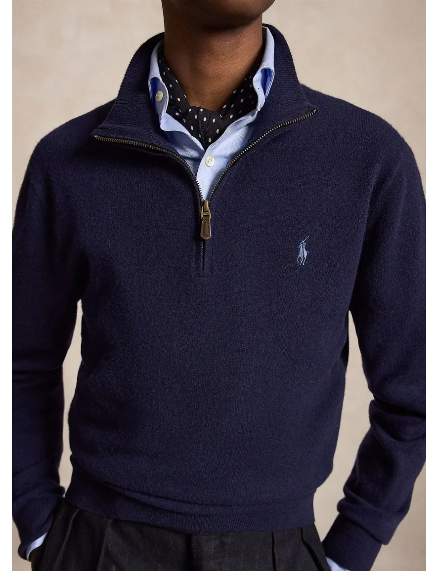 trui Polo Ralph Lauren donkerblauw effen merinowol opstaande kraag
