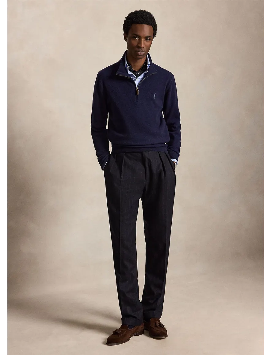 trui Polo Ralph Lauren donkerblauw effen merinowol opstaande kraag