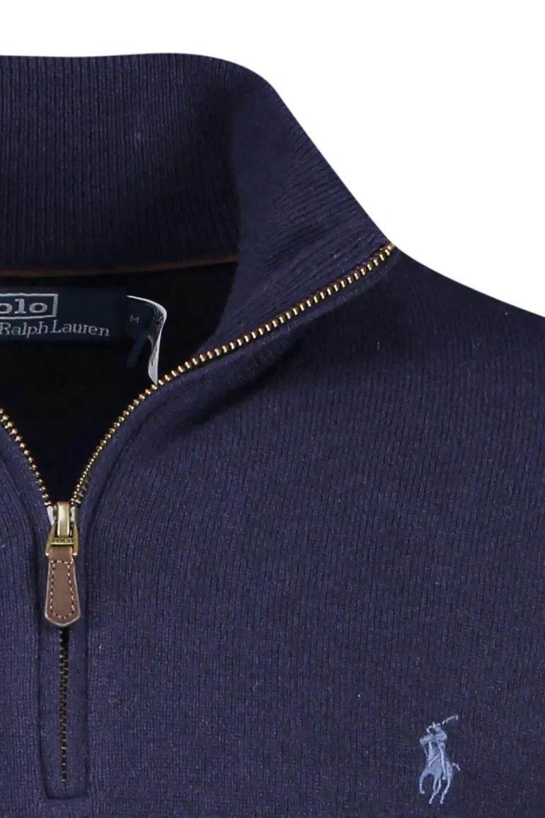 trui Polo Ralph Lauren donkerblauw effen merinowol opstaande kraag
