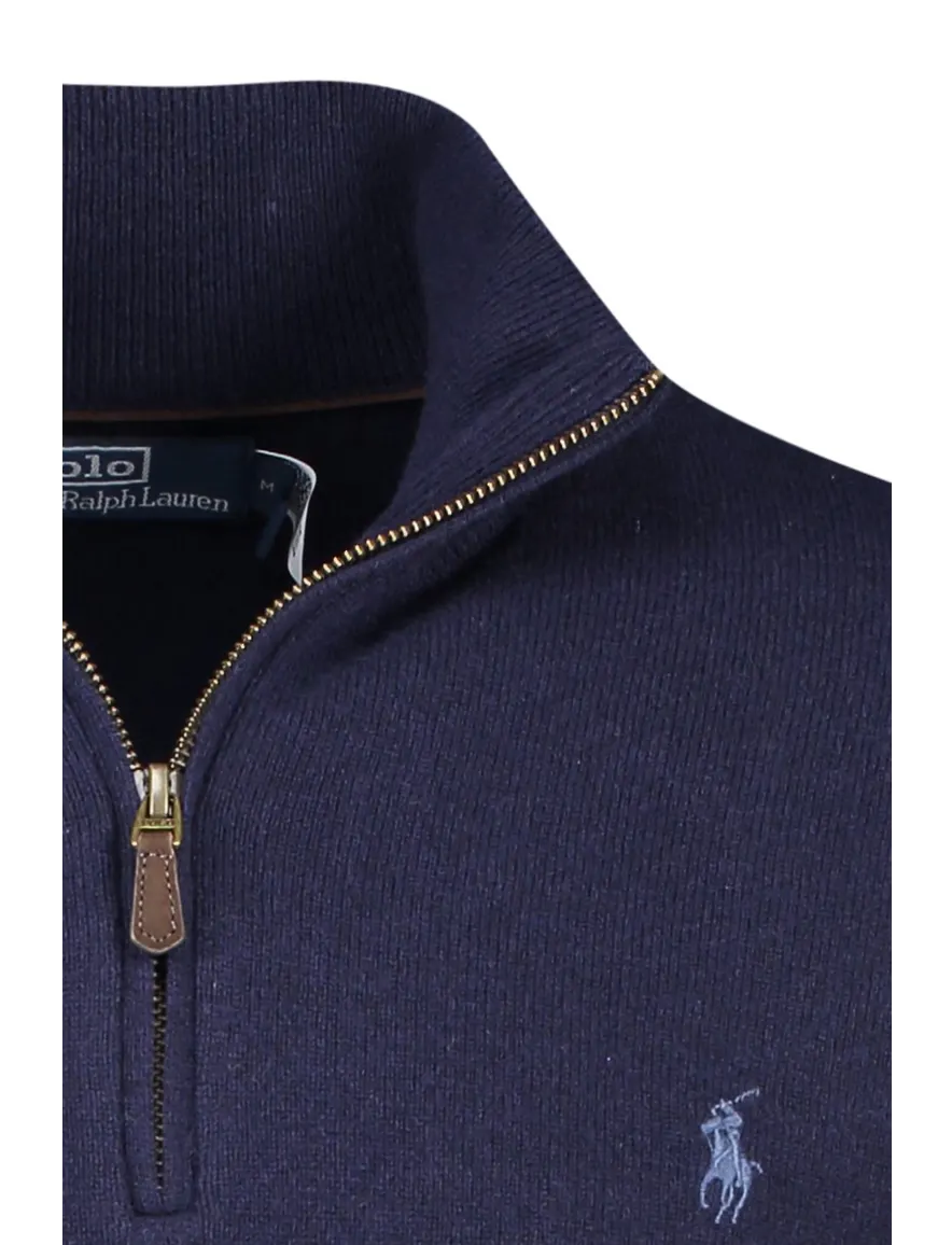 trui Polo Ralph Lauren donkerblauw effen merinowol opstaande kraag