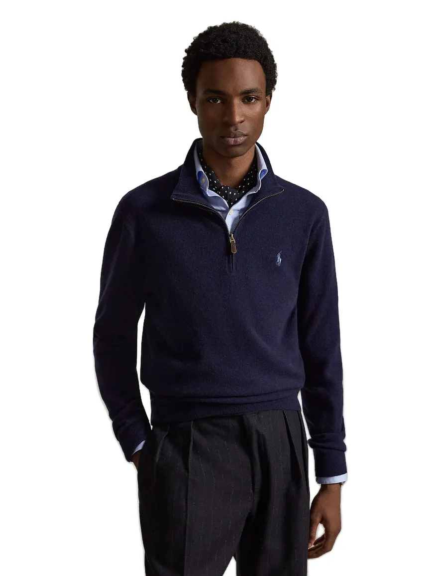 Polo Ralph Lauren trui opstaande kraag donkerblauw effen merinowol