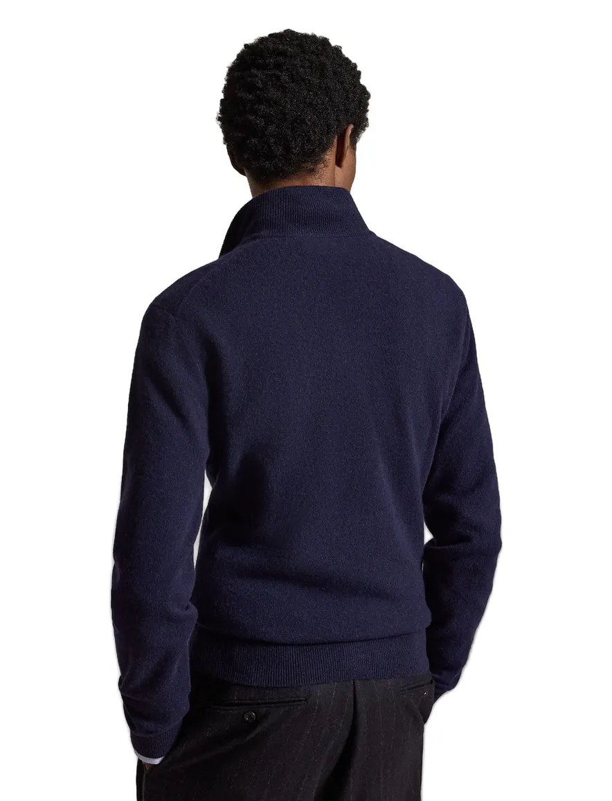 trui Polo Ralph Lauren donkerblauw effen merinowol opstaande kraag