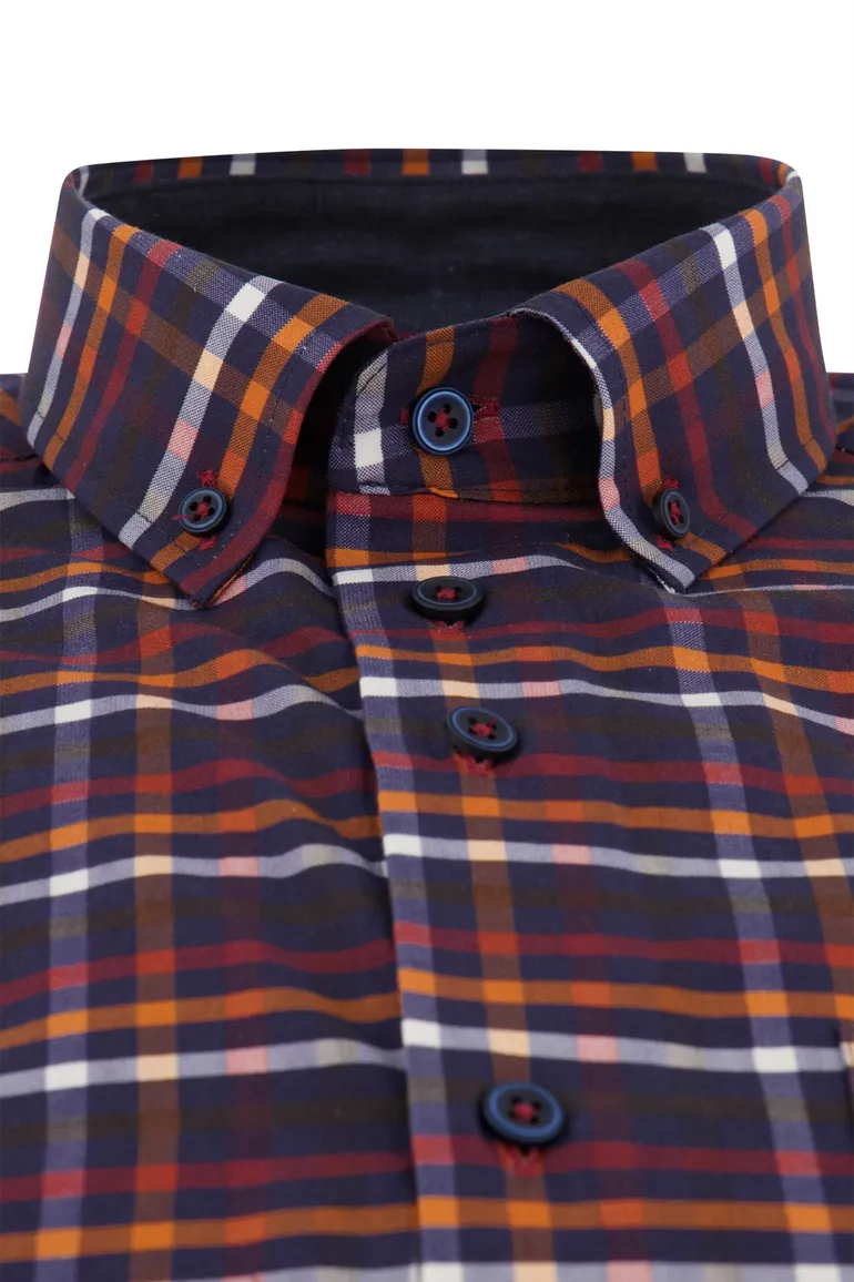 Portofino casual overhemd normale fit paars geruit katoen