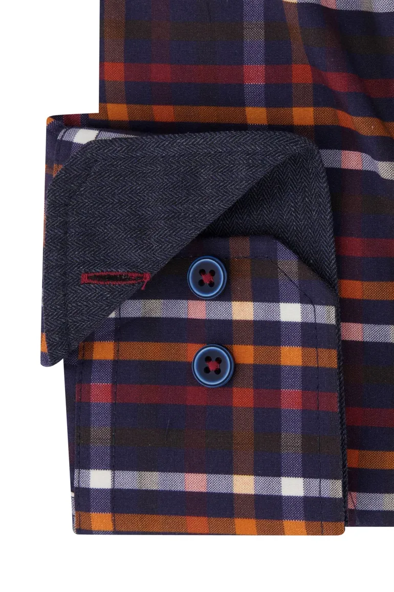 Portofino casual overhemd normale fit paars geruit katoen