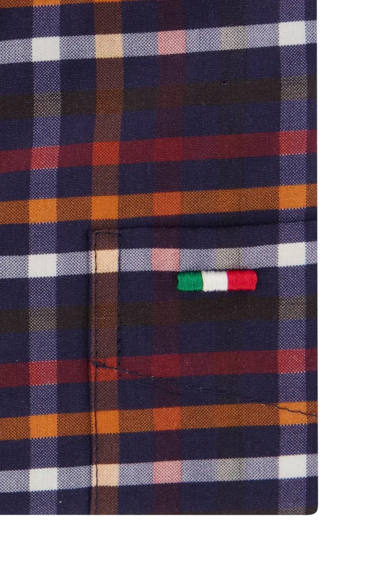 Portofino casual overhemd normale fit paars geruit katoen