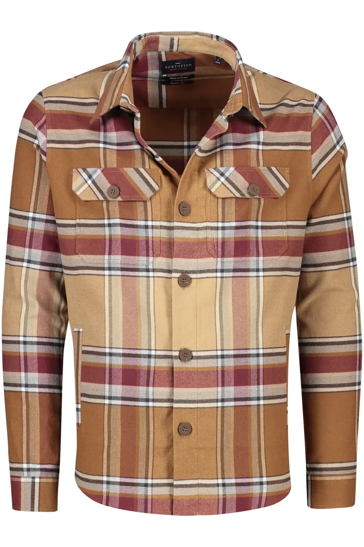 Portofino casual overhemd bruin geruit katoen overshirt