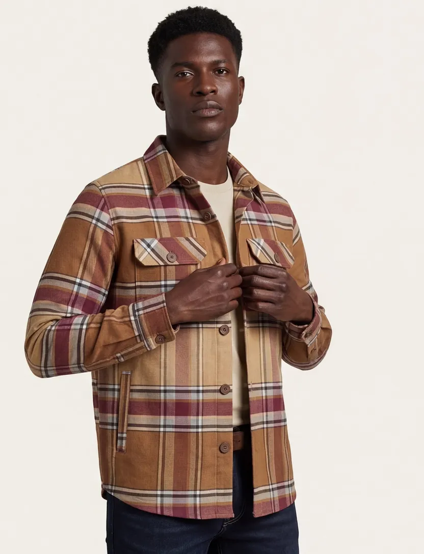 Portofino casual overhemd bruin geruit katoen overshirt