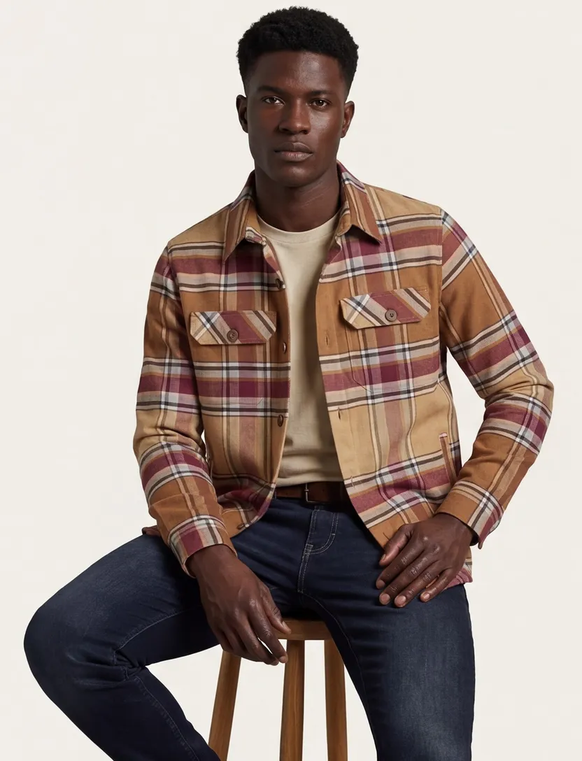 Portofino casual overhemd bruin geruit katoen overshirt