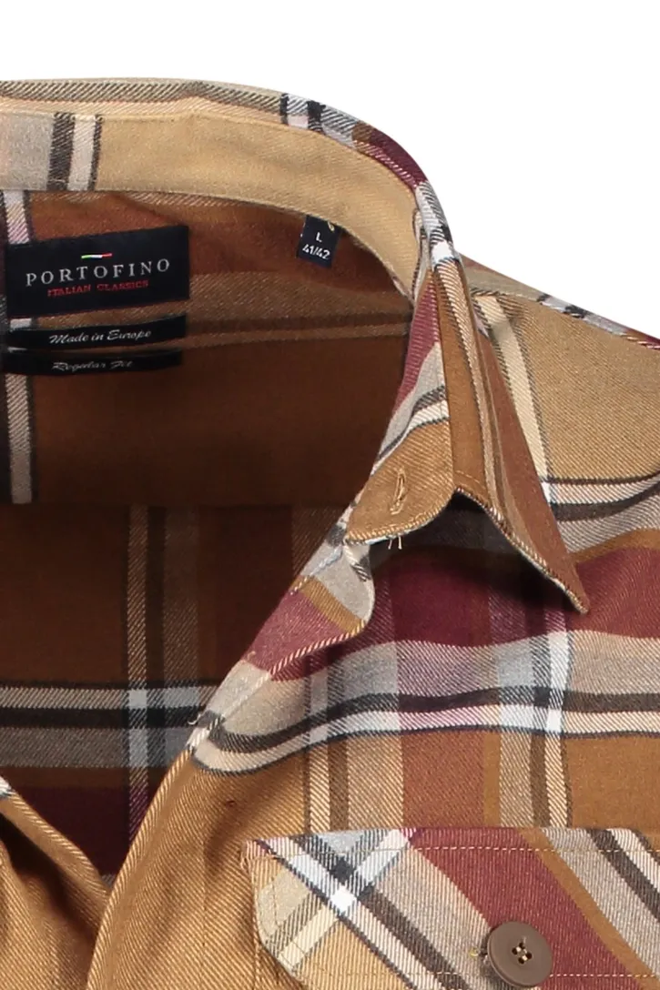Portofino casual overhemd bruin geruit katoen overshirt