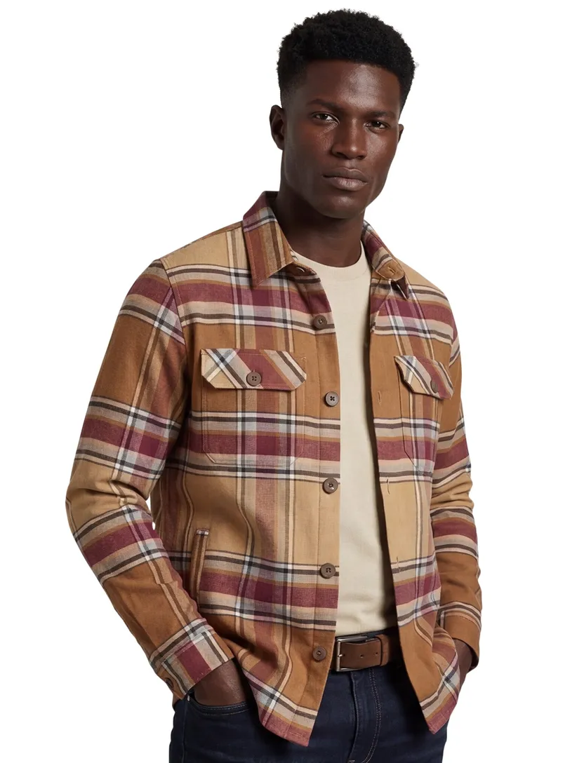 Portofino casual overhemd bruin geruit katoen overshirt