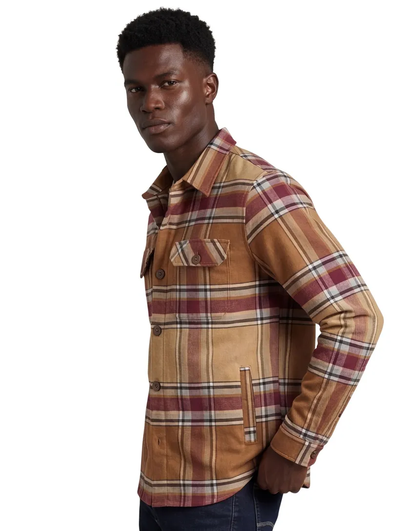 Portofino casual overhemd bruin geruit katoen overshirt