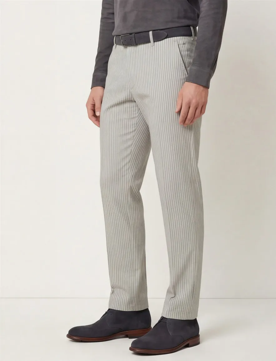 Meyer chino zand blauw gestreept Modern Fit Bonn