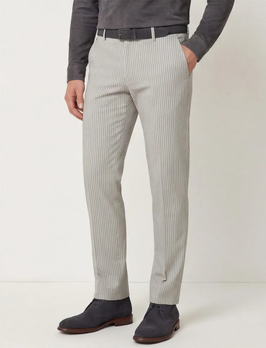 Meyer chino zand blauw gestreept Modern Fit Bonn
