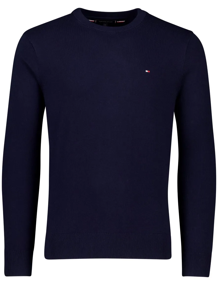 trui Tommy Hilfiger donkerblauw effen katoen ronde hals