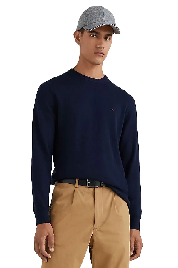 trui Tommy Hilfiger donkerblauw effen katoen ronde hals