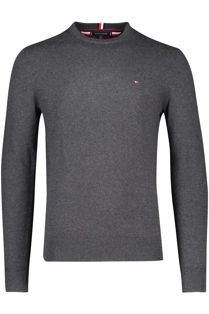 Tommy Hilfiger trui grijs gemêleerd katoen ronde hals