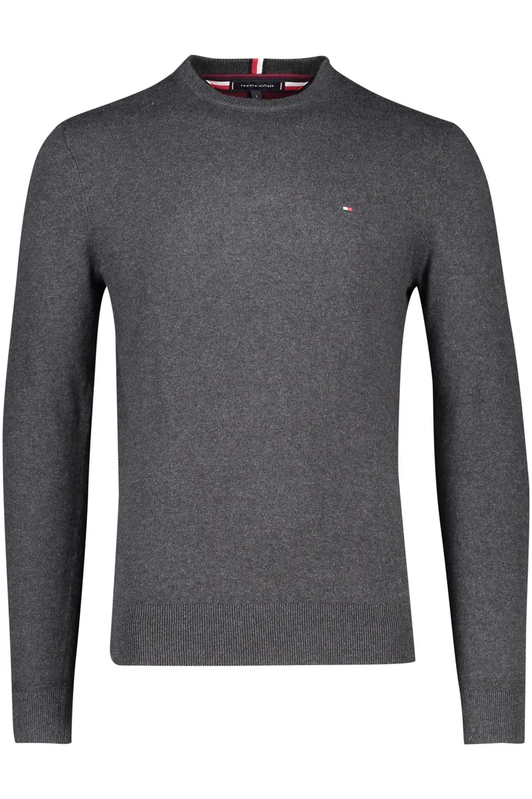 Tommy Hilfiger trui ronde hals grijs gemêleerd katoen