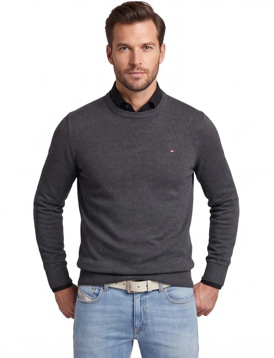 trui Tommy Hilfiger grijs gemêleerd katoen ronde hals