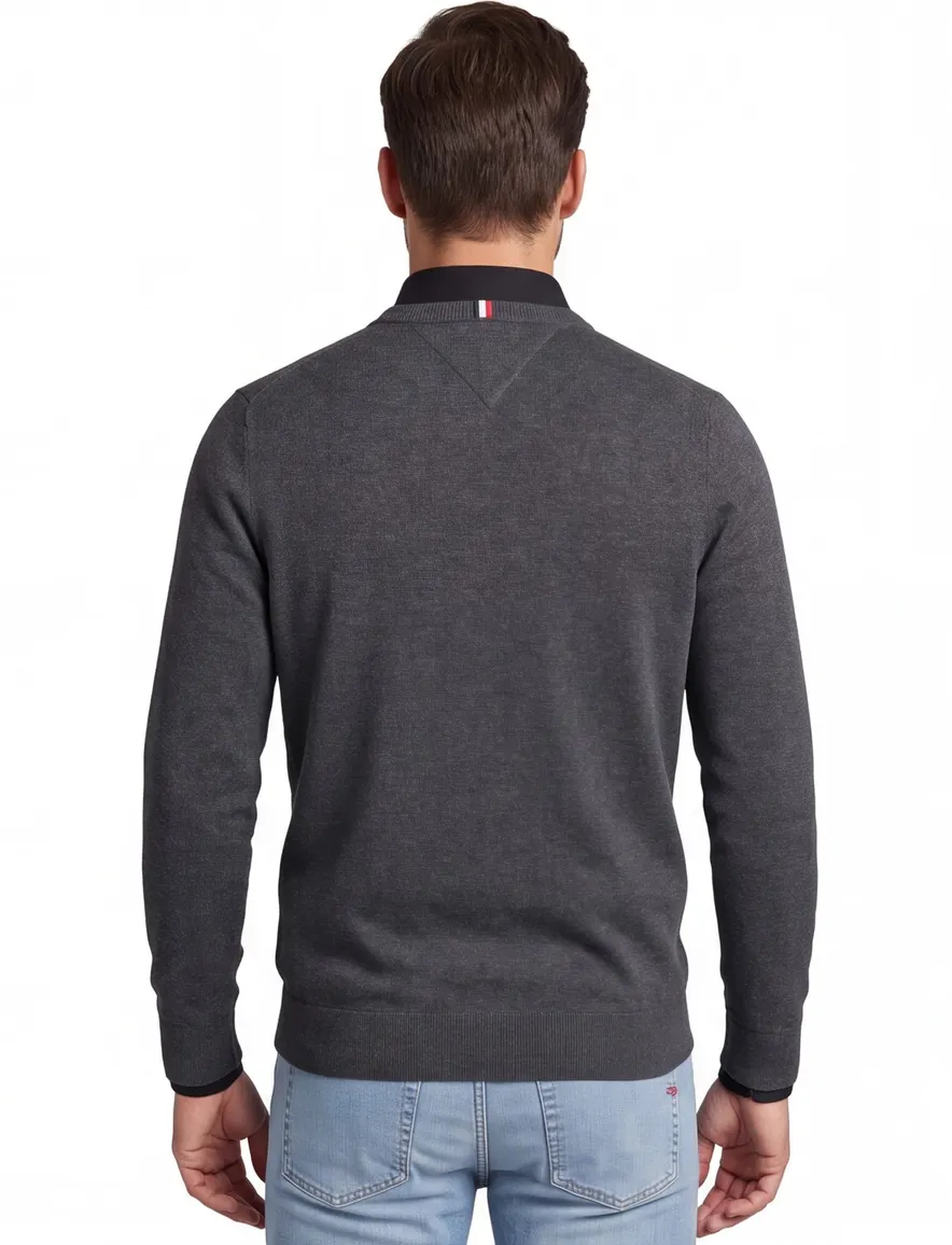 Tommy Hilfiger trui ronde hals grijs gemêleerd katoen