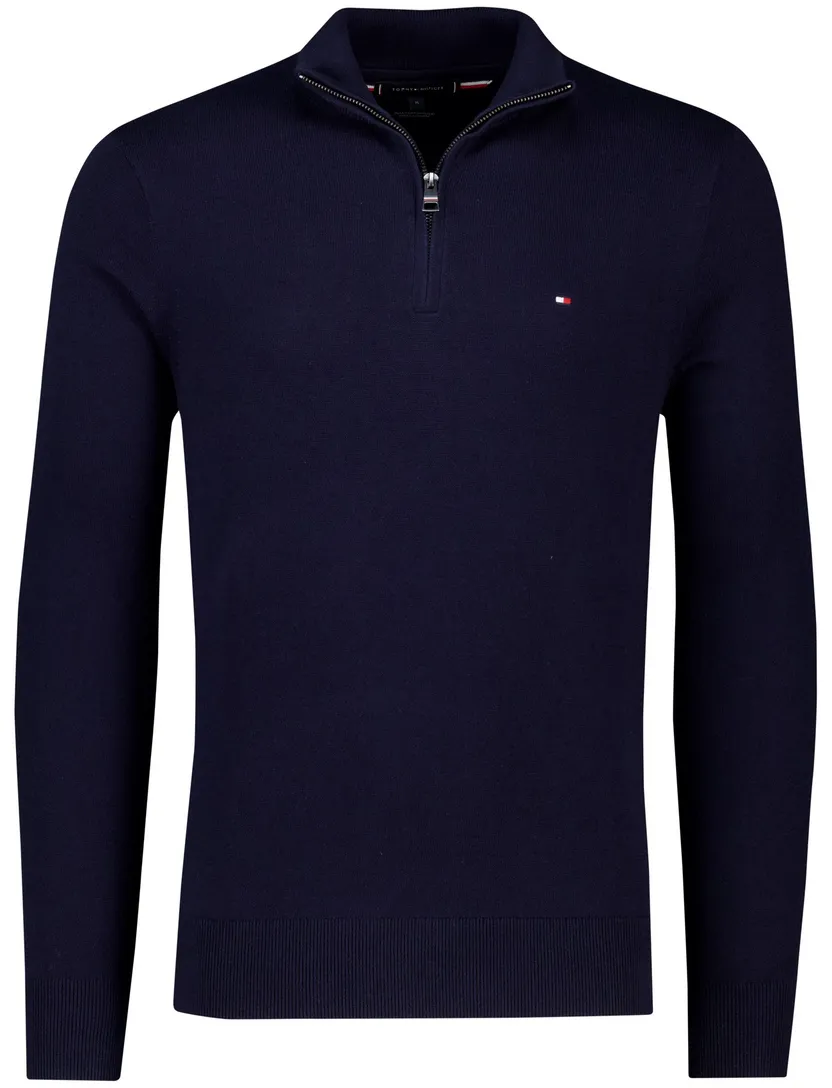 katoenen trui Tommy Hilfiger donkerblauw half zip