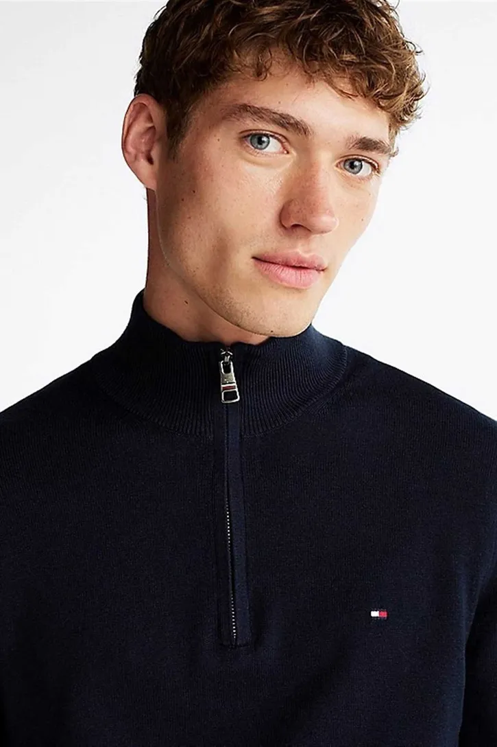 katoenen trui Tommy Hilfiger donkerblauw half zip