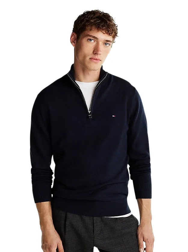 katoenen trui Tommy Hilfiger donkerblauw half zip