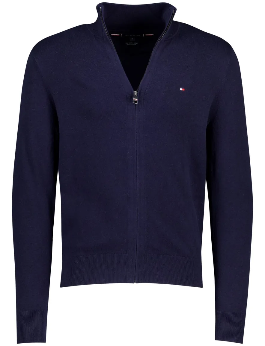 vest Tommy Hilfiger blauw effen katoen opstaande kraag rits