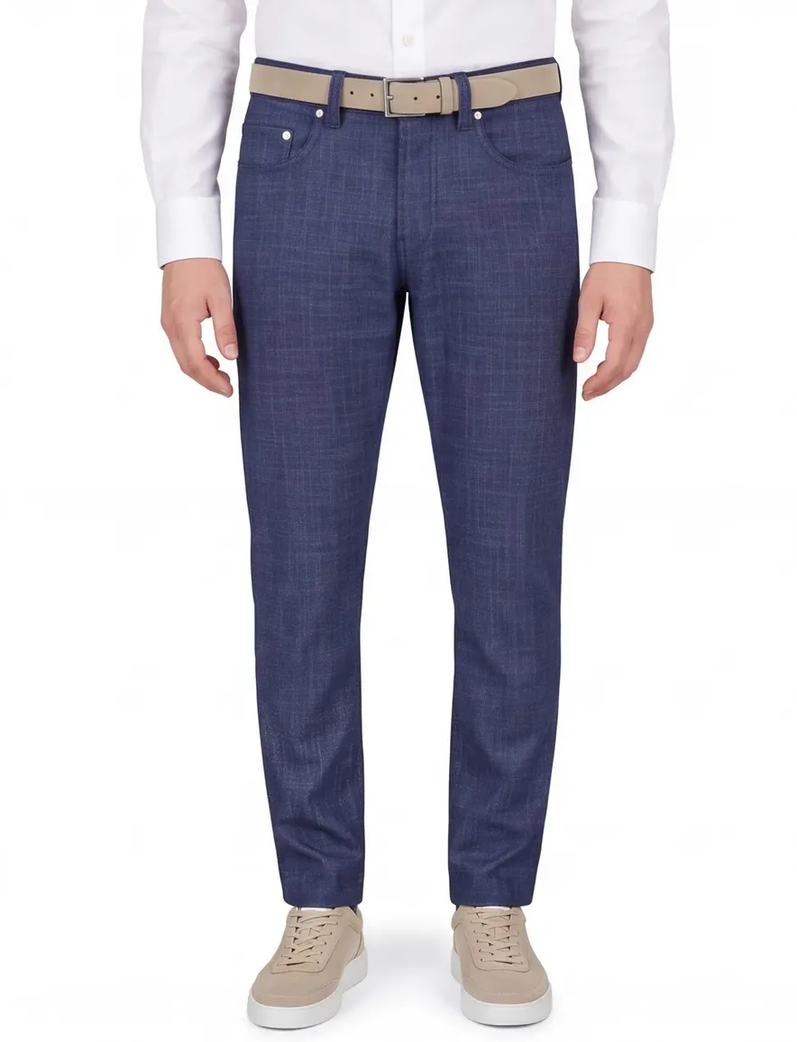 Pierre Cardin jeans Lyon navy geruit katoen