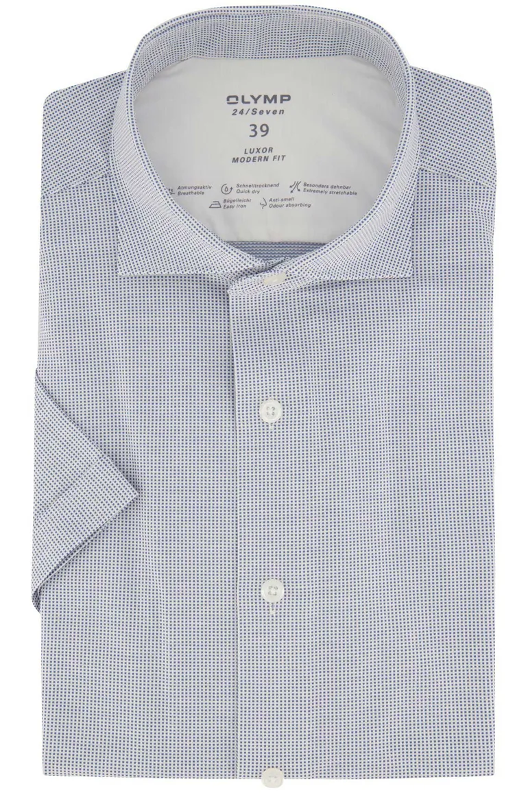 overhemd korte mouw Olymp Luxor Modern Fit blauw geprint katoen normale fit
