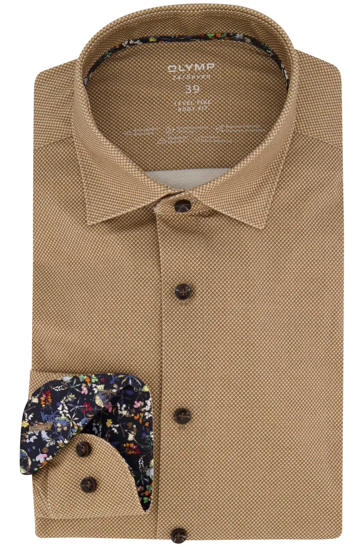Olymp business overhemd Level Five bruin geprint katoen extra slim fit