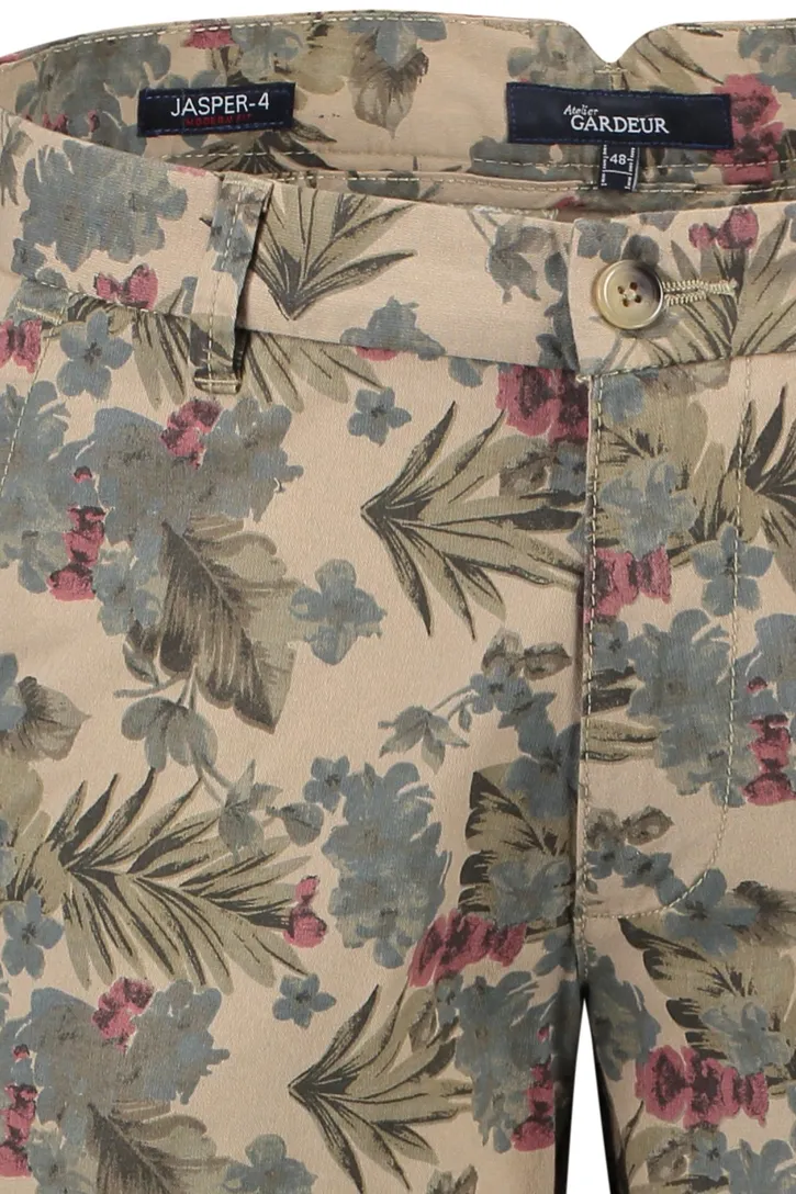 Gardeur korte broek beige geprint katoen