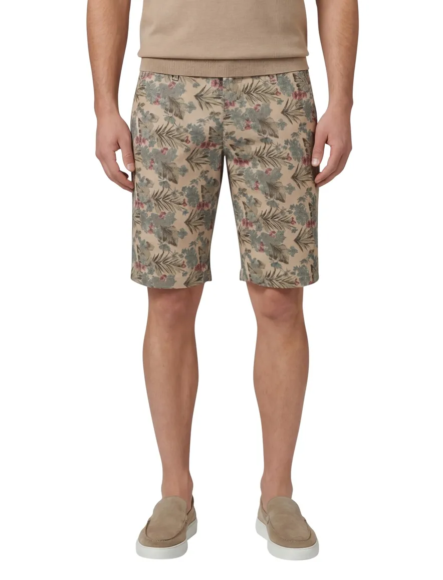 Gardeur korte broek beige geprint katoen