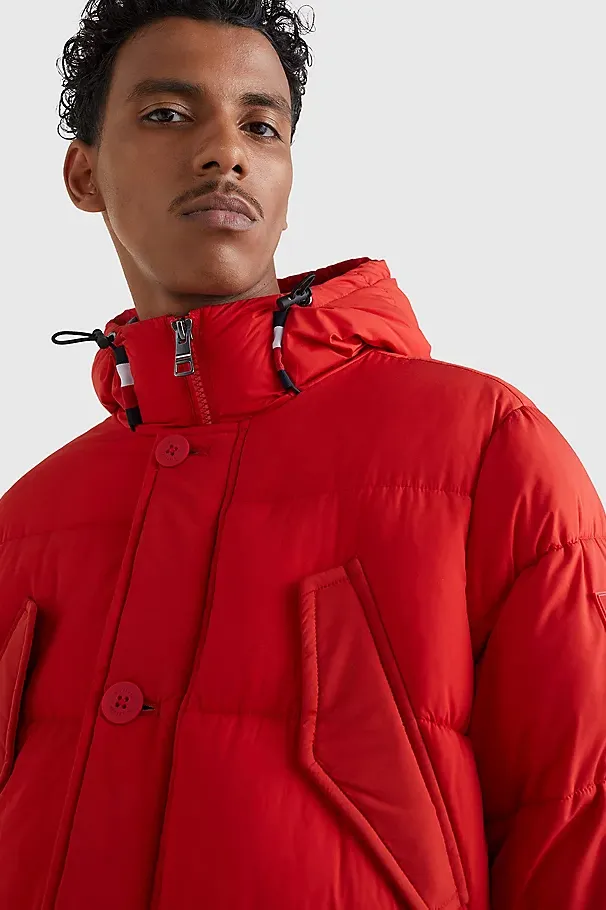 Big & Tall winterjas Tommy Hilfiger rood normale fit effen rits + knoop
