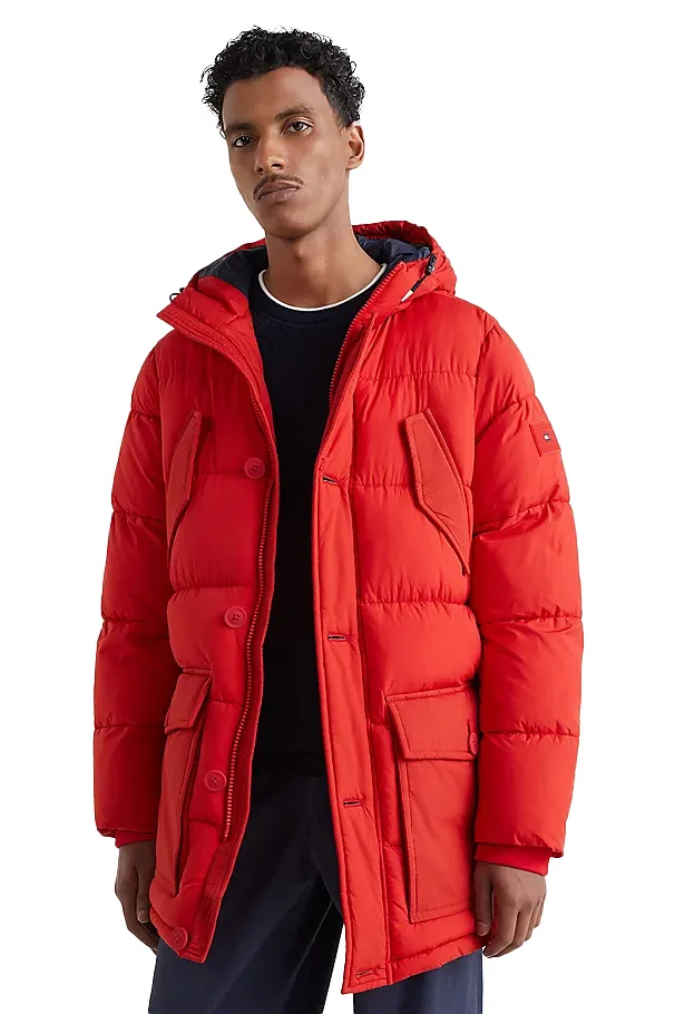 Big & Tall winterjas Tommy Hilfiger rood normale fit effen rits + knoop